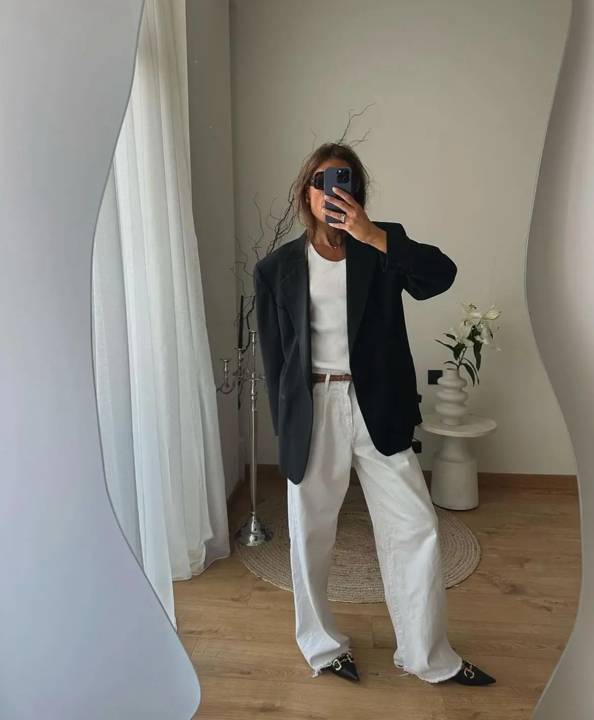 Classic black and white minimalist spring outfit with blazer