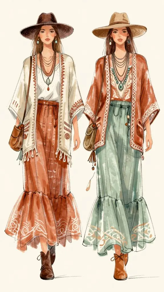 flowing fabrics earthy palette layered jewelry