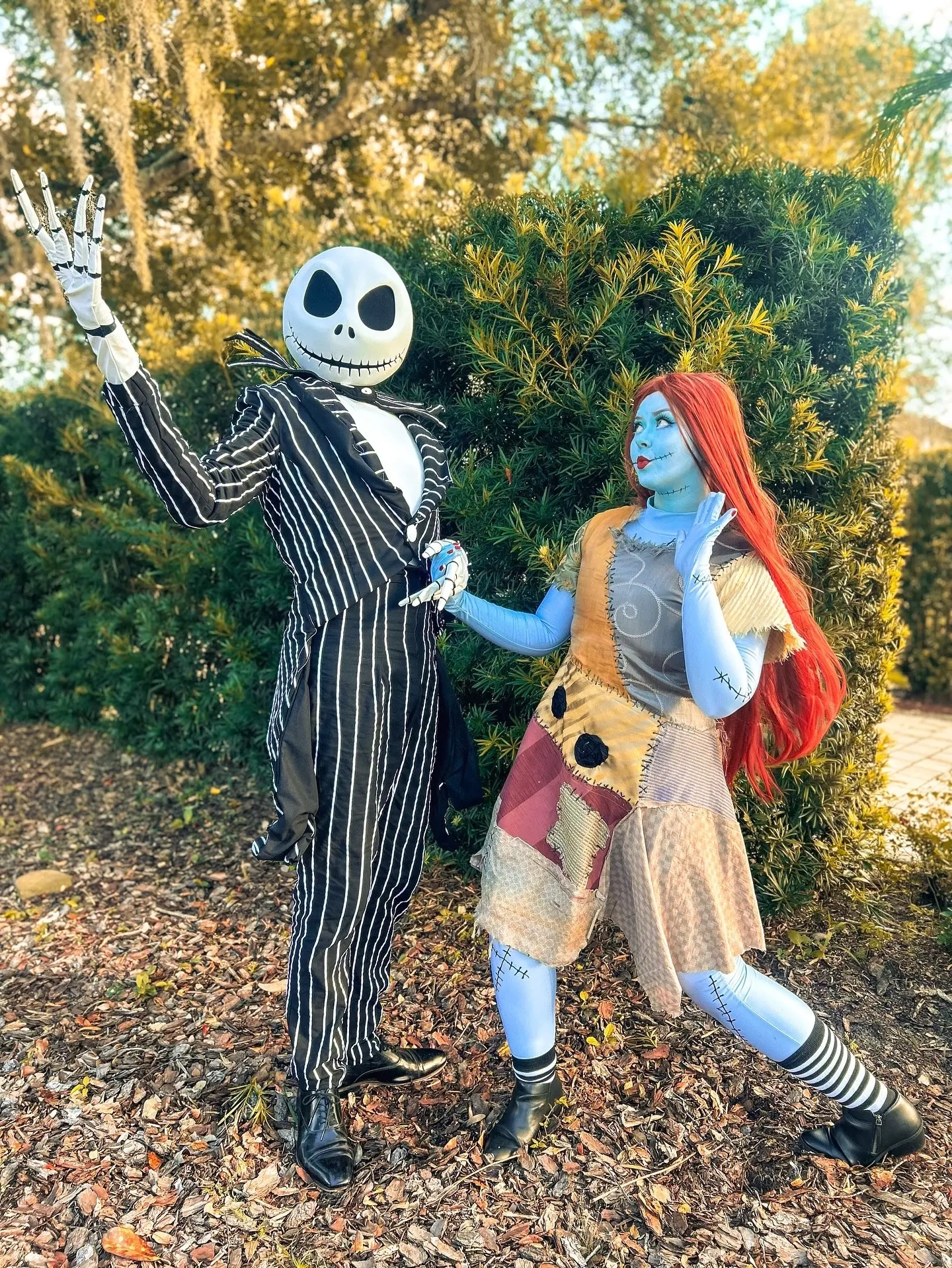 Black and white striped Jack Skellington suit and blue Sally with patchwork dress Nightmare Before Christmas costume 6