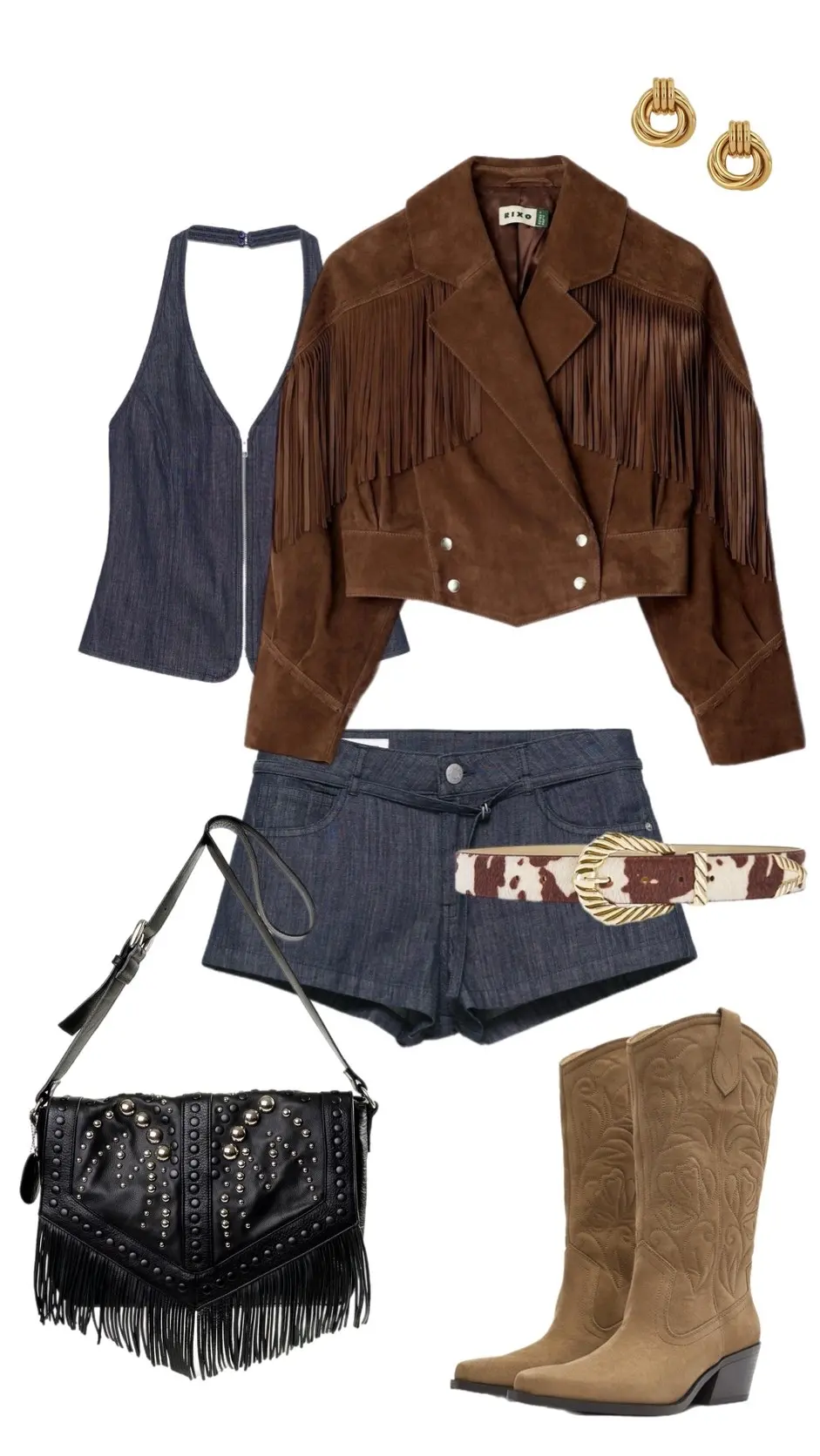 Burgundy leather blazer with flare jeans cowhide bag cowboy boots western polished style 11