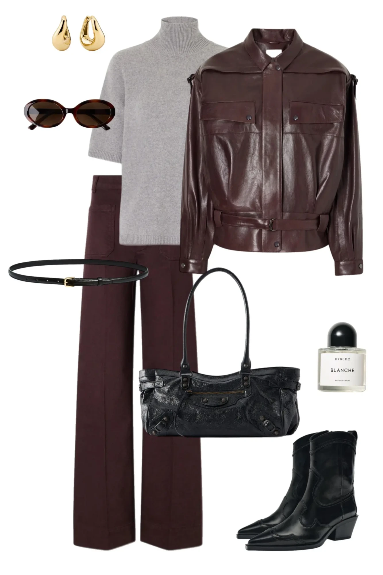 Camel oversized blazer plaid shirt snake print trousers black knee high boots brown woven bag fall outfit 2