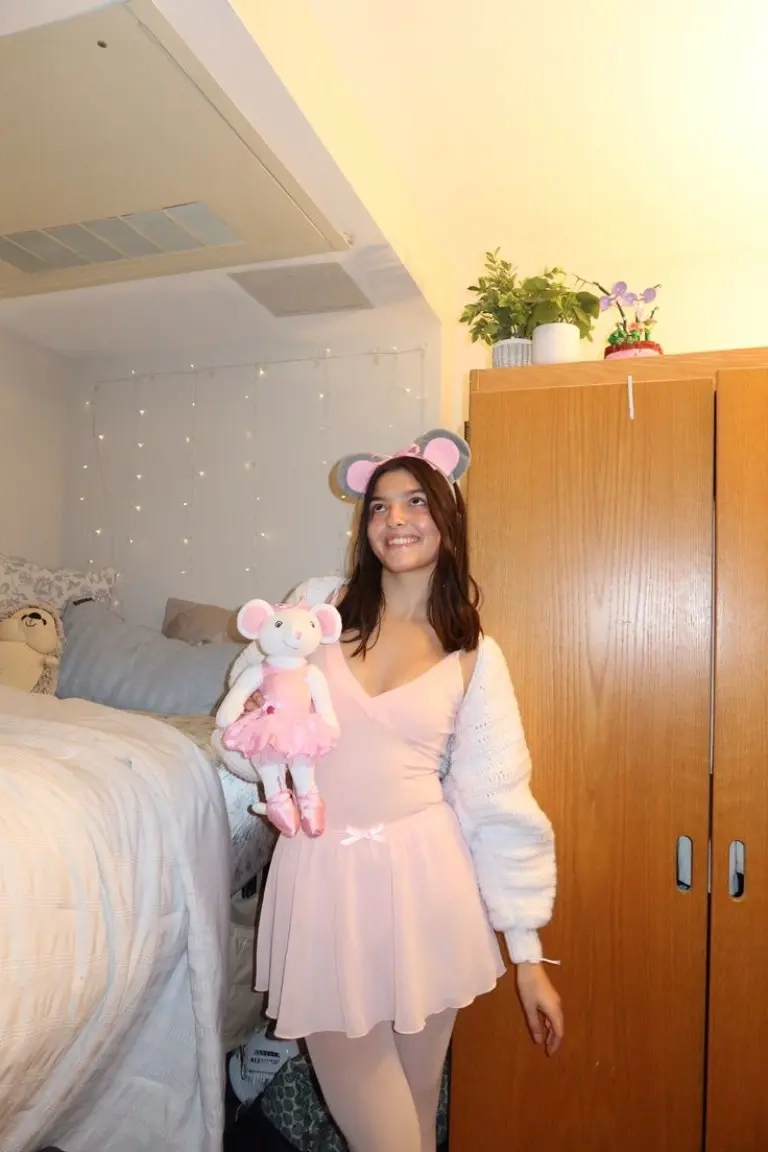 teenage girl wearing pink ballerina mouse costume with tulle skirt mouse ears ballet outfit 9