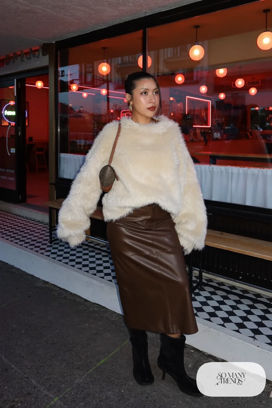 faux leather midi skirt mohair sweater heeled boots outfit 26