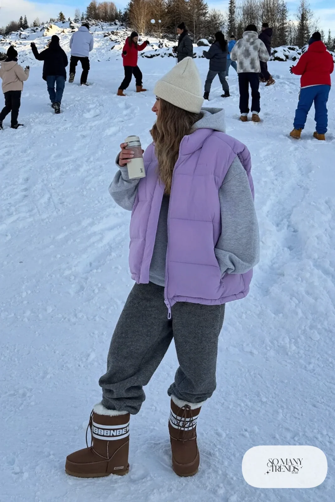 lavender puffer vest gray heavy hoodie thermal long-sleeve fleece joggers insulated felt-lined boots beanie outfit 11