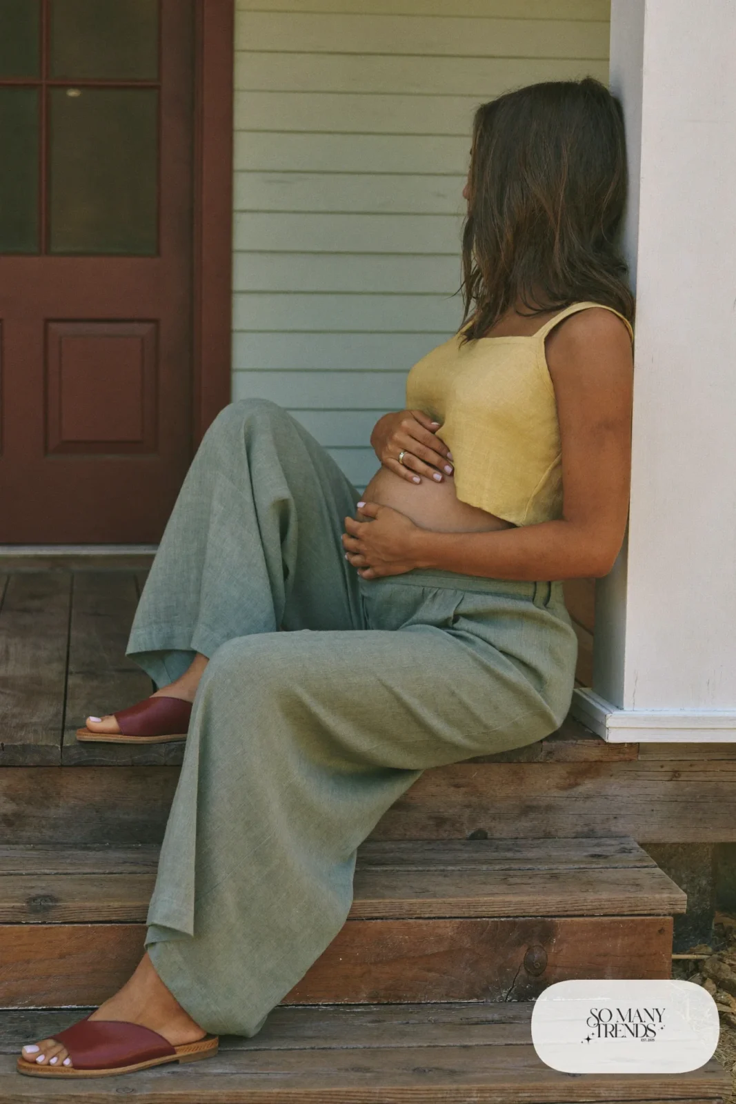 flax linen maternity crop top wide leg pants set farmhouse porch photo 13