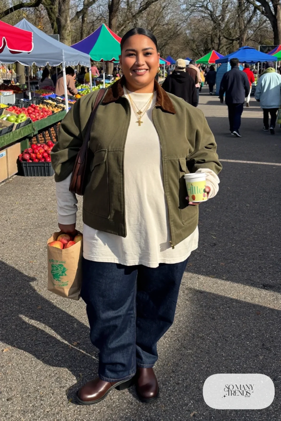 olive barn jacket white tee straight jeans ankle boots outfit 2