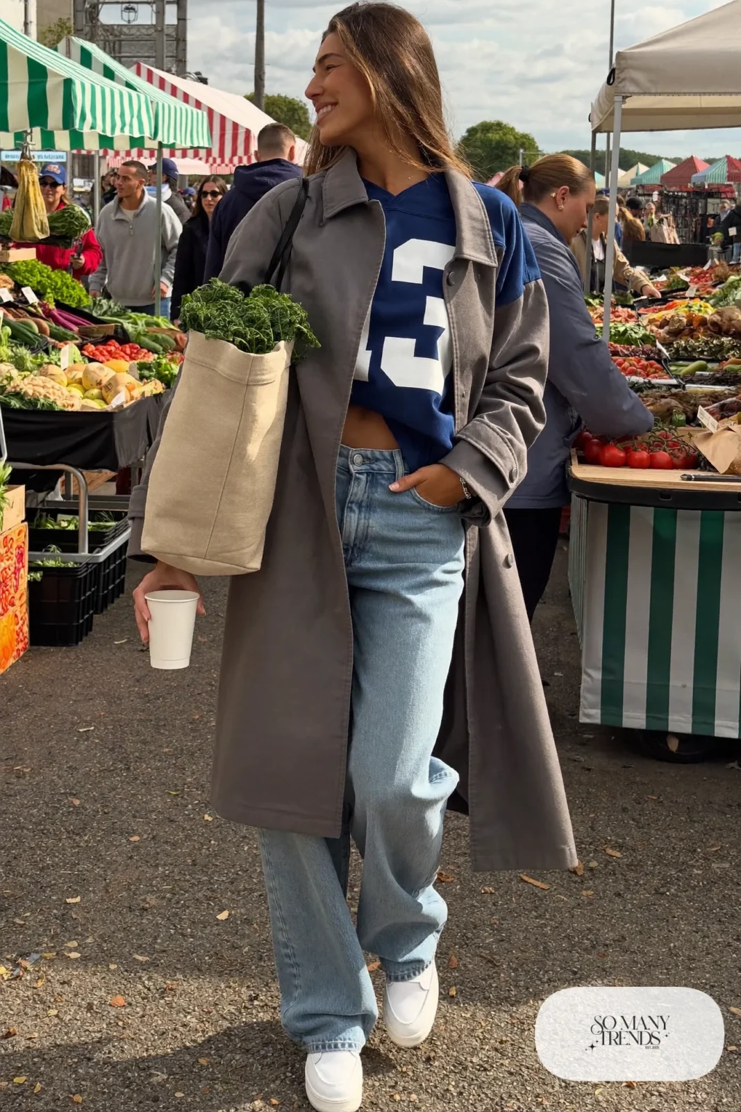 faded navy football jersey high rise mom jeans gray chore coat slip on sneakers canvas tote outfit 19