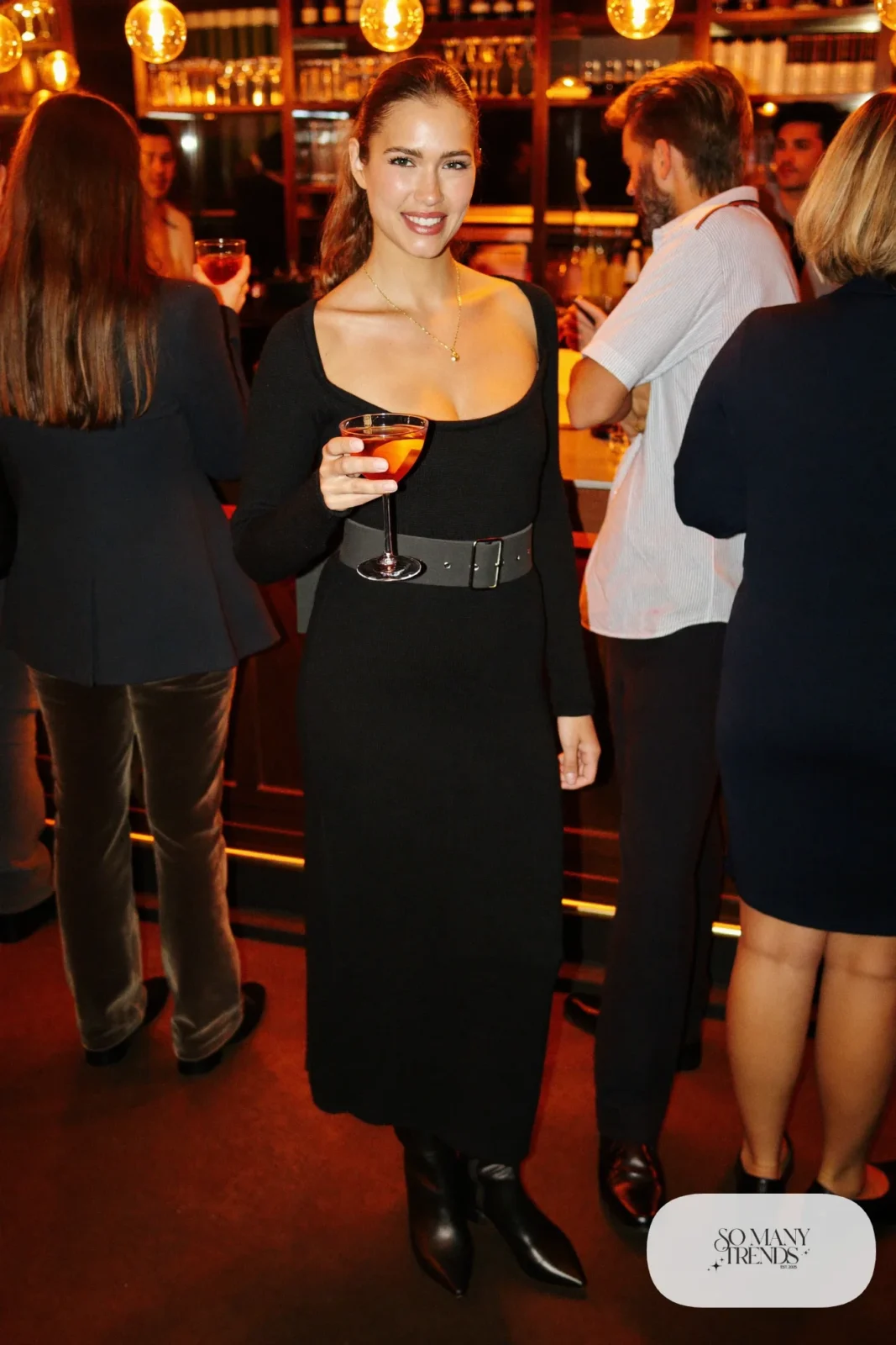 black sweater midi dress wide belt tall black boots gold necklace outfit 22